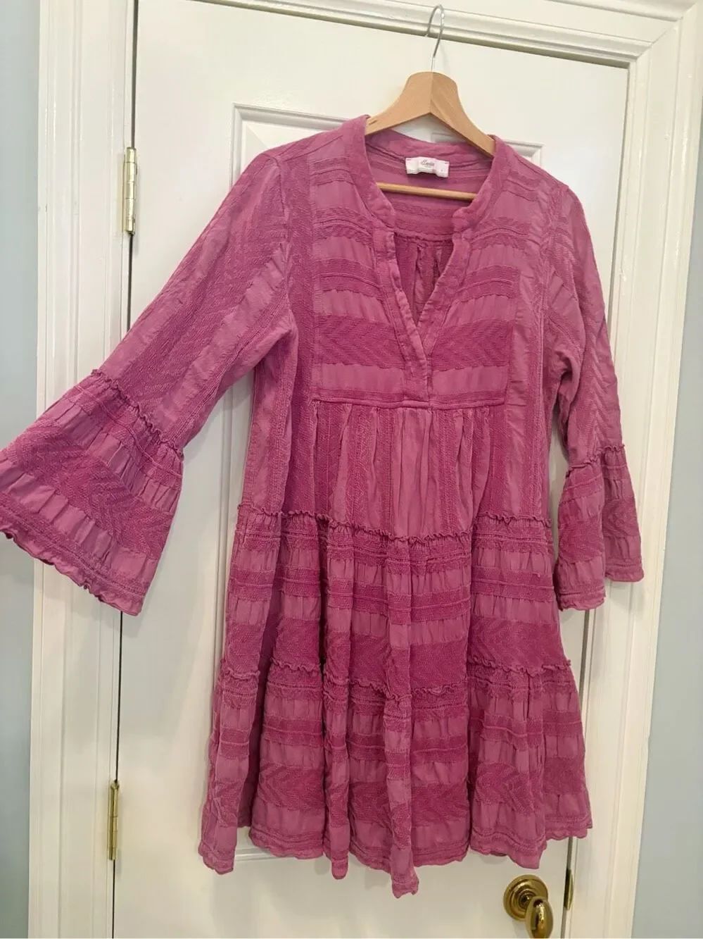 Devotion Twins Ella Dress Purple Flared-Sleeve Tiered A-Line Size S Anthropologi